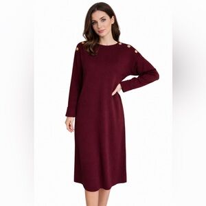 $532 Natan Women’s Red Burgundy 100% Wool Sweater Midi Dress Sz 3 US 8 Luxury